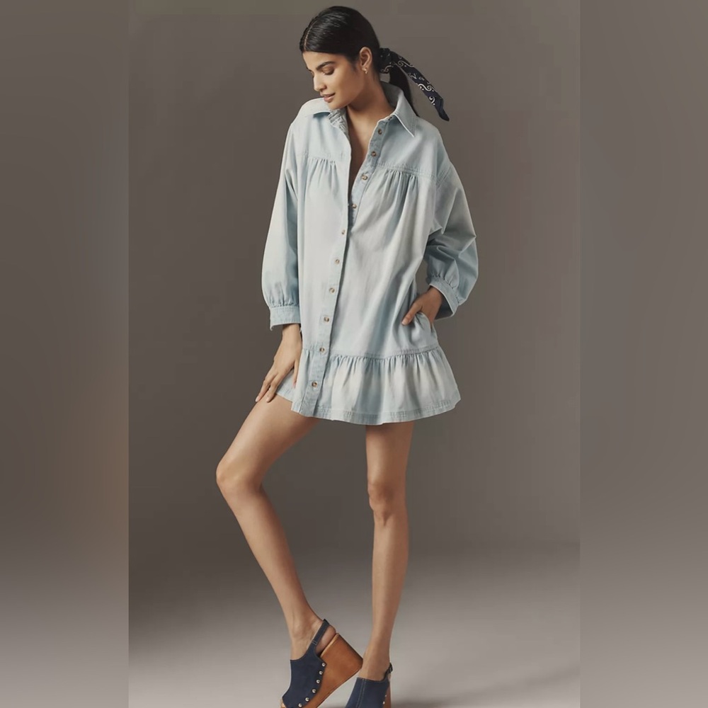 NWT | Pilcro | Long Sleeve Embroidered Swing Mini Shirt Dress | Medium